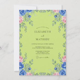 Chartreuse Cobalt Vine Wedding Invitation
