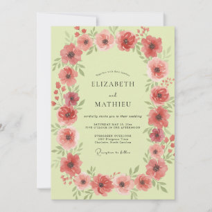 Chartreuse Coral Anemone Wedding Invitation