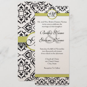 Chartreuse Damask Monogram Wedding Invitation