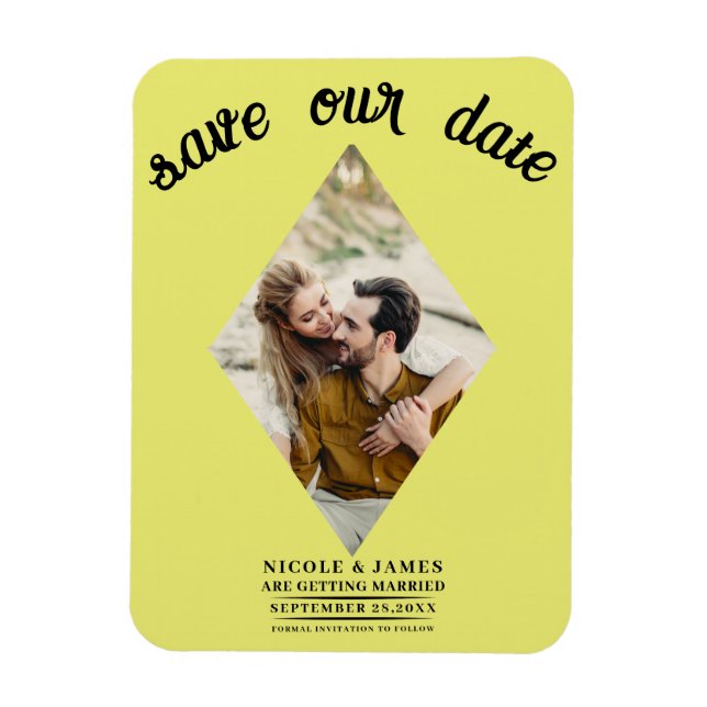 Chartreuse Diamond Photo Wedding Save the Date Magnet (Vertical)