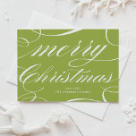 Chartreuse Elegant Script Flourish Merry Christmas Holiday Card<br><div class="desc">Modern holiday card featuring white elegant calligraphy script. This card is available in other colours - matching items and similar items are available. 
 Happy holidays!</div>