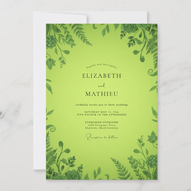 Chartreuse Fern Wedding Invitation (Front)