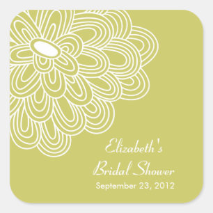 Chartreuse Floral Flowers Bridal Shower Favour Square Sticker