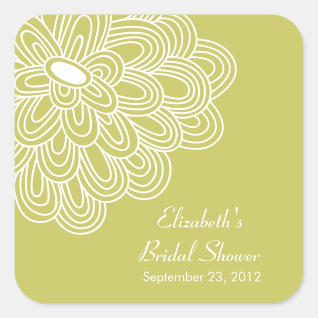Chartreuse Floral Flowers Bridal Shower Favour Square Sticker (Front)