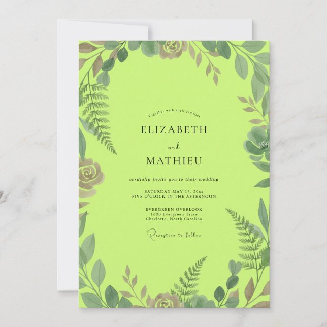 Chartreuse Foliage Eucalyptus Wedding Invitation (Front)