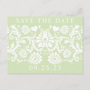 Chartreuse Funky Damask Save the Date Announcement Postcard
