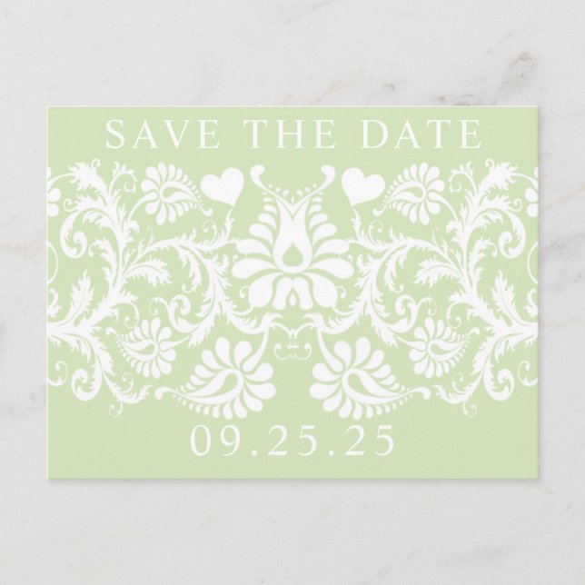Chartreuse Funky Damask Save the Date Announcement Postcard (Front)