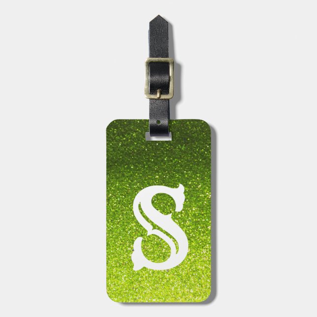 Chartreuse Glitter Ombre Sparkles Glam Monogram Luggage Tag (Front Vertical)