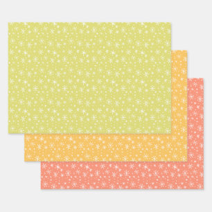Chartreuse, Gold, and Coral Snowflake Holiday Wrapping Paper Sheet