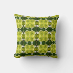 Chartreuse Green Abstract Hydrangea Blooms Pattern Cushion