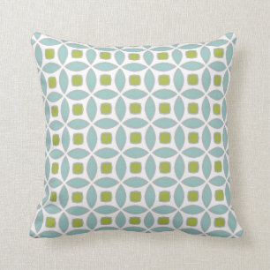 Chartreuse Green and Eggshell Blue Metro Pattern Cushion