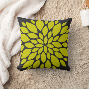 Chartreuse Green and Grey Floral Burst Cushion
