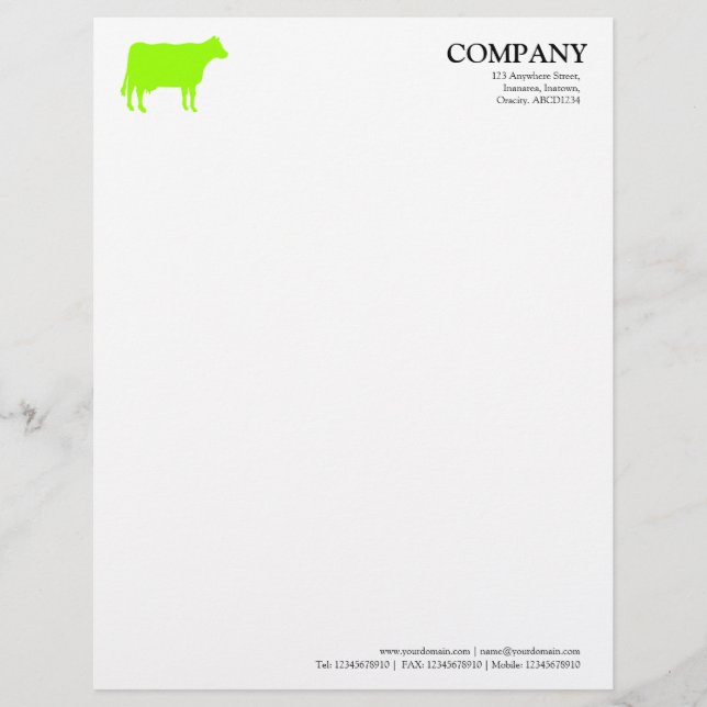 Chartreuse Green Cow - White Letterhead Design (Front)