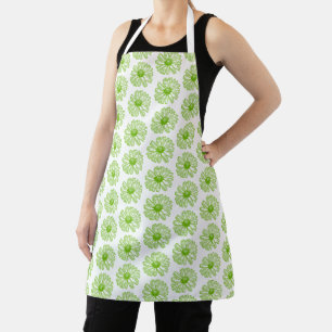 Chartreuse Green Daisy Print, Hippie Flower Print Apron