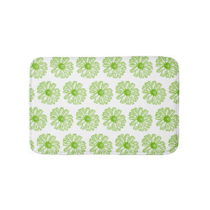 Chartreuse Green Daisy Print, Hippie Flower Print Bath Mat