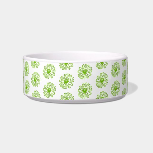 Chartreuse Green Daisy Print, Hippie Flower Print Bowl (Front)