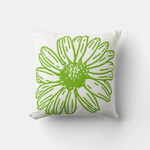 Chartreuse Green Daisy Print, Hippie Flower Print Cushion