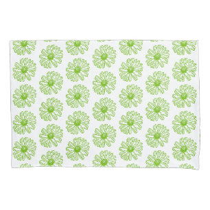 Chartreuse Green Daisy Print, Hippie Flower Print Pillowcase