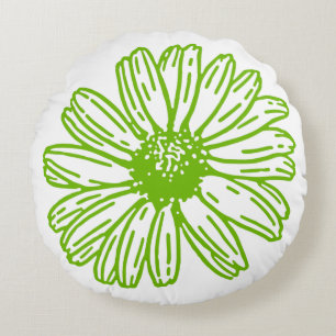 Chartreuse Green Daisy Print, Hippie Flower Print Round Cushion