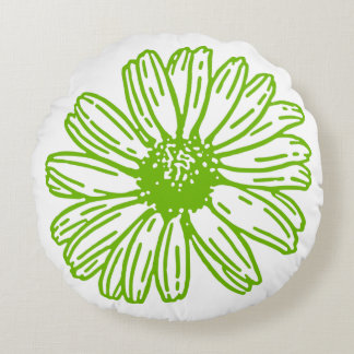 Chartreuse Green Daisy Print, Hippie Flower Print Round Cushion