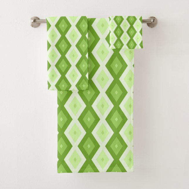 Chartreuse green diamond pattern bath towel set (Insitu)
