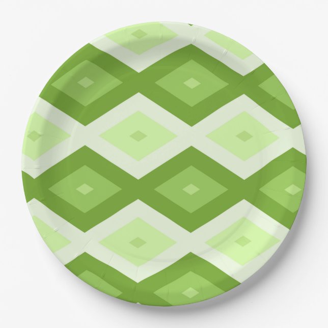 Chartreuse green diamond pattern paper plate (Front)