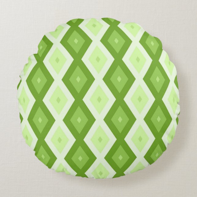 Chartreuse green diamond pattern round cushion (Front)