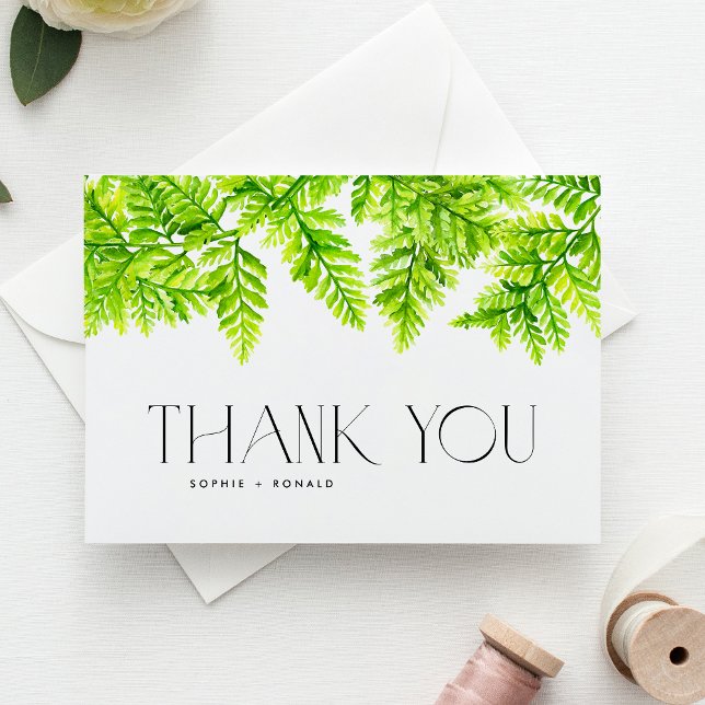Chartreuse Green Fern Leaves Garland Wedding Thank You Card (Creator Uploaded)