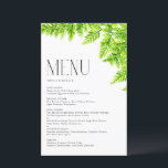 Chartreuse Green Fern Leaves Wedding Menu Card<br><div class="desc">Add a greenery accent to your event tablescape with this customisable menu card. It features watercolour chartreuse green fern leaves. Personalise by adding your details. This fern menu card is perfect for spring weddings,  baby showers,  bridal showers,  birthdays,  and more.</div>