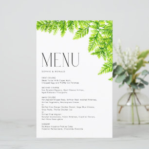 Chartreuse Green Fern Leaves Wedding Menu Card
