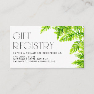 Chartreuse Green Fern Leaves Wedding Registry Enclosure Card