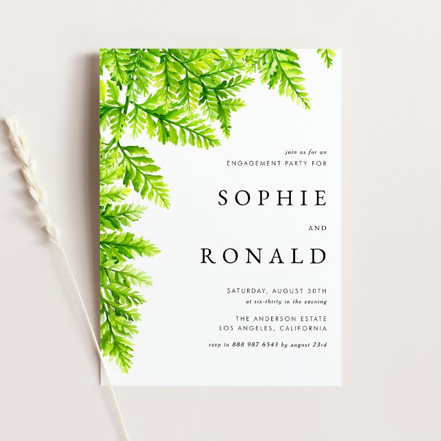 Chartreuse Green Fern Leaves Woodland Engagement Invitation (Creator Uploaded)