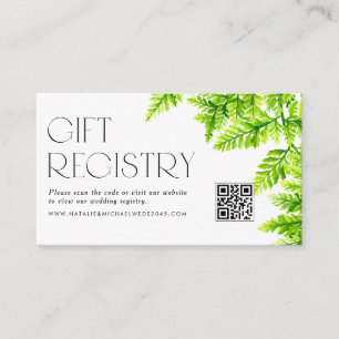 Chartreuse Green Ferns QR Code Wedding Registry Enclosure Card