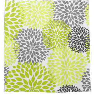 Chartreuse Green Grey Floral flowers blossoms Shower Curtain
