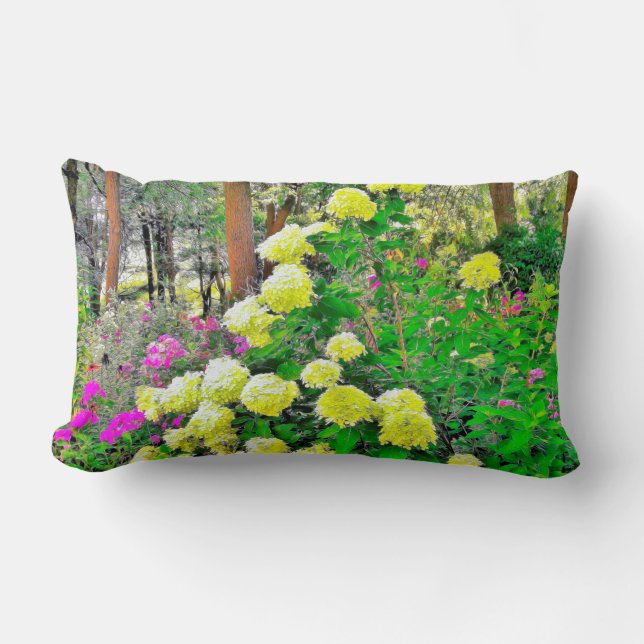 Chartreuse Green Limelight Hydrangea Garden Lumbar Cushion (Front)