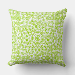 Chartreuse Green Mandala Pattern Cushion