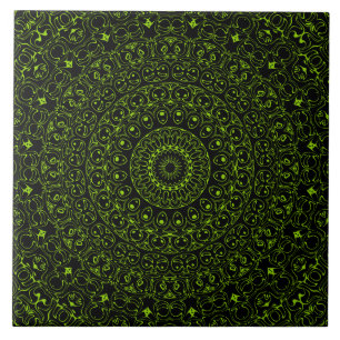 Chartreuse Green Mandala with Bold Symmetry Tile