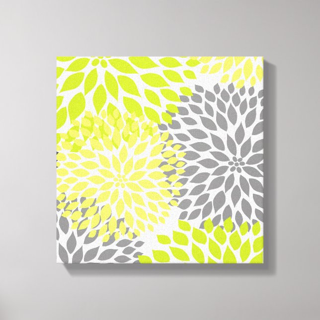 Chartreuse Green modern dahlia blossoms wall art (Front)