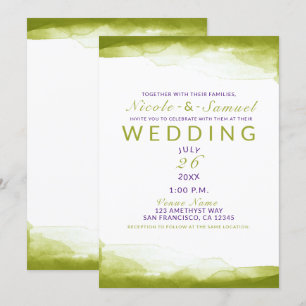 Chartreuse Green Watercolor Chic Modern Wedding Invitation