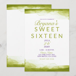 Chartreuse Green Watercolor Chic Sweet 16 Party Invitation