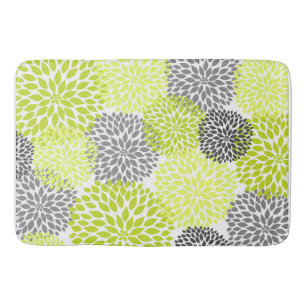Chartreuse Grey Dahlias Floral flowers blossoms Bath Mat