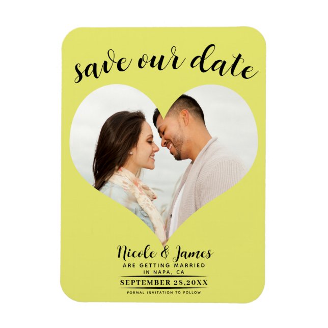 Chartreuse Heart Photo Wedding Save the Date Magnet (Vertical)