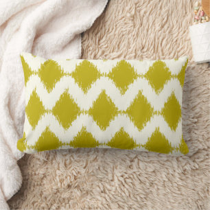 Chartreuse & Ivory iKat Diamond Geometric Pattern Lumbar Cushion