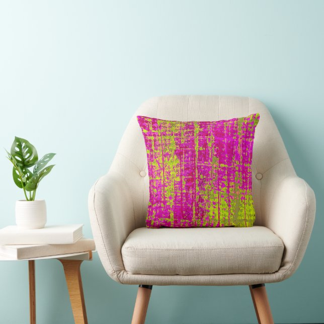Chartreuse Kiss Pink and Green Abstract Cushion (Chair)