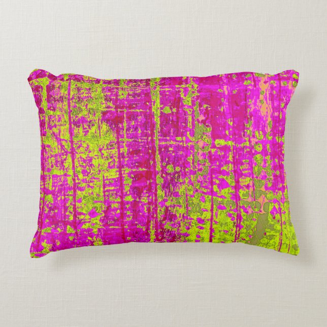 Chartreuse Kiss Pink and Green Abstract Decorative Cushion (Front)