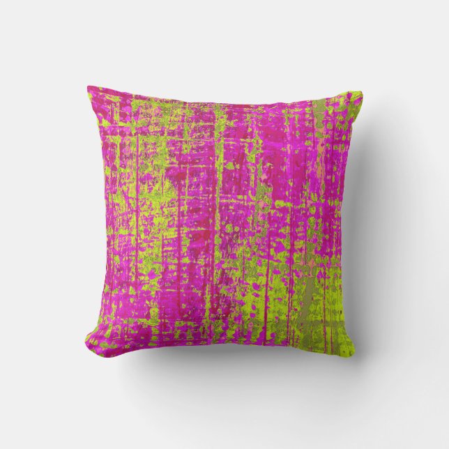 Chartreuse Kiss Pink and Green Abstract Outdoor Cushion (Front)