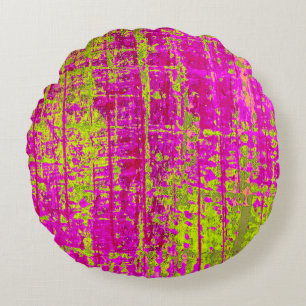 Chartreuse Kiss Pink and Green Abstract Round Cushion