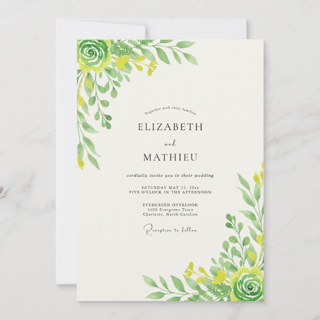 Chartreuse Lemon Leafy Wedding Invitation (Front)