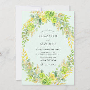 Chartreuse Lime Wreath Wedding Invitation