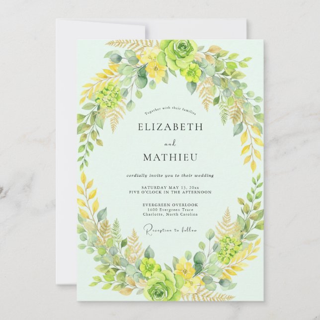 Chartreuse Lime Wreath Wedding Invitation (Front)